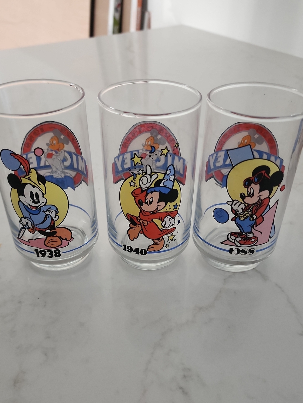 Disney Mickey Mouse Collectible Glass - Red, Yellow, Blue Designs